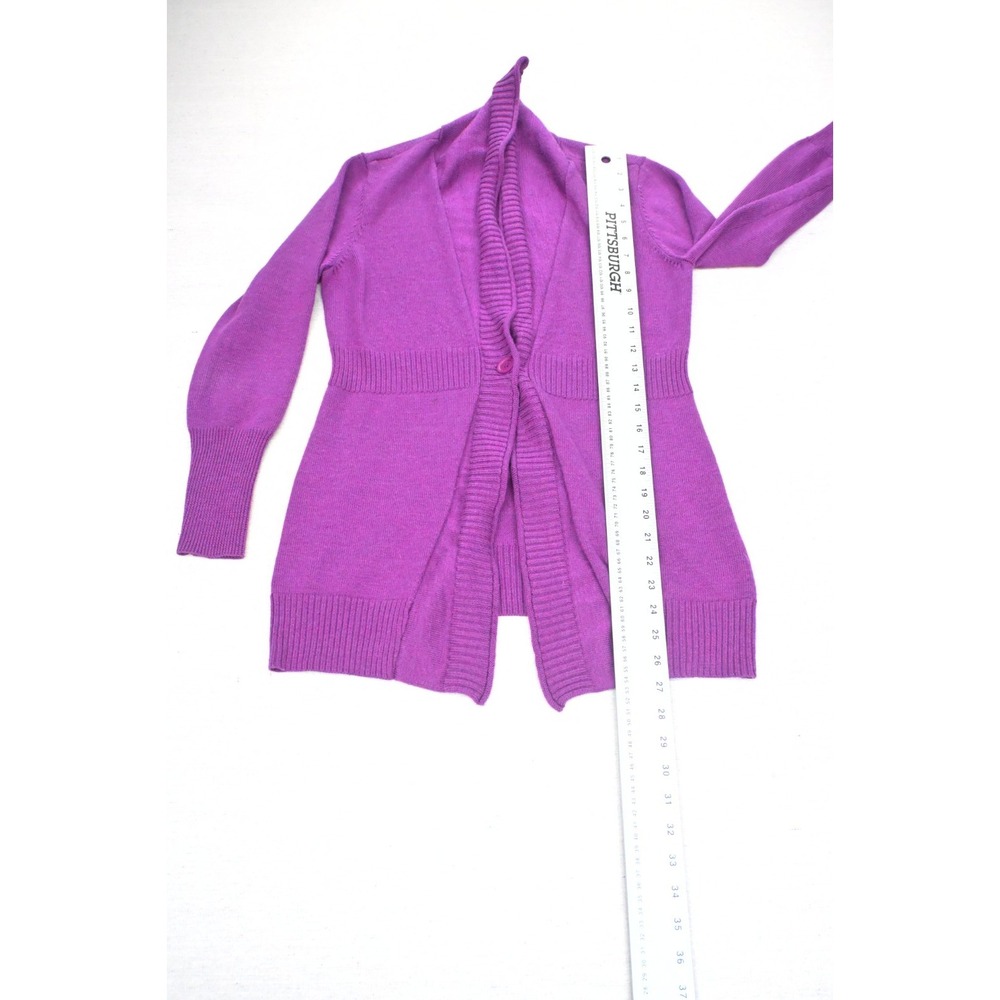 Eileen Fisher Womens XS 100% Merino Wool Cardigan Purple Open Front Fine Gauge - Picture 3 of 9